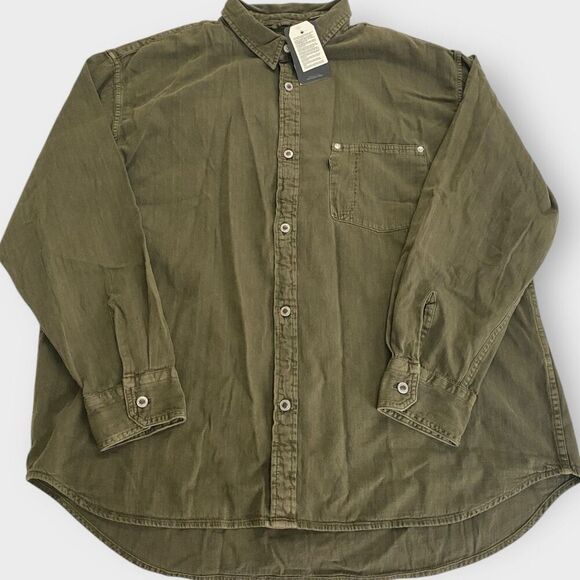 Levis Silver Tab Oversized Button Down Long Sleeve Shirt Olive Green Mens size L - Picture 1 of 11